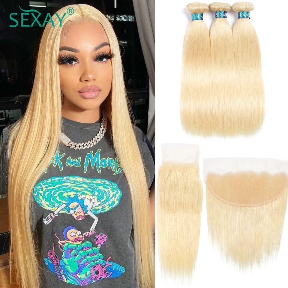 

Sexay 613 Bundles With Frontal 12-28 Inch Brazilian Bone Straight Human Hair Weave Bundles With HD Transparent 13x4 Lace Frontal