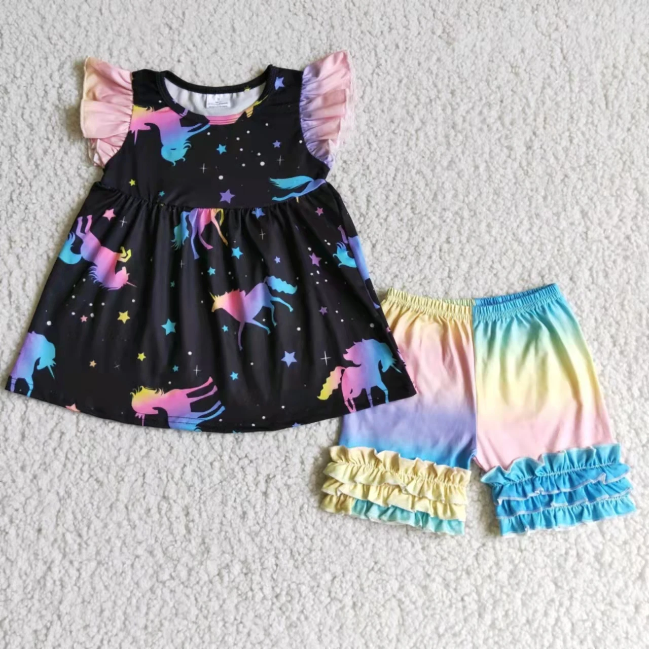 

summer kids clothes 2 pcs baby girl cotton flutter sleeve t shirt and shorts children suit girl clothing set