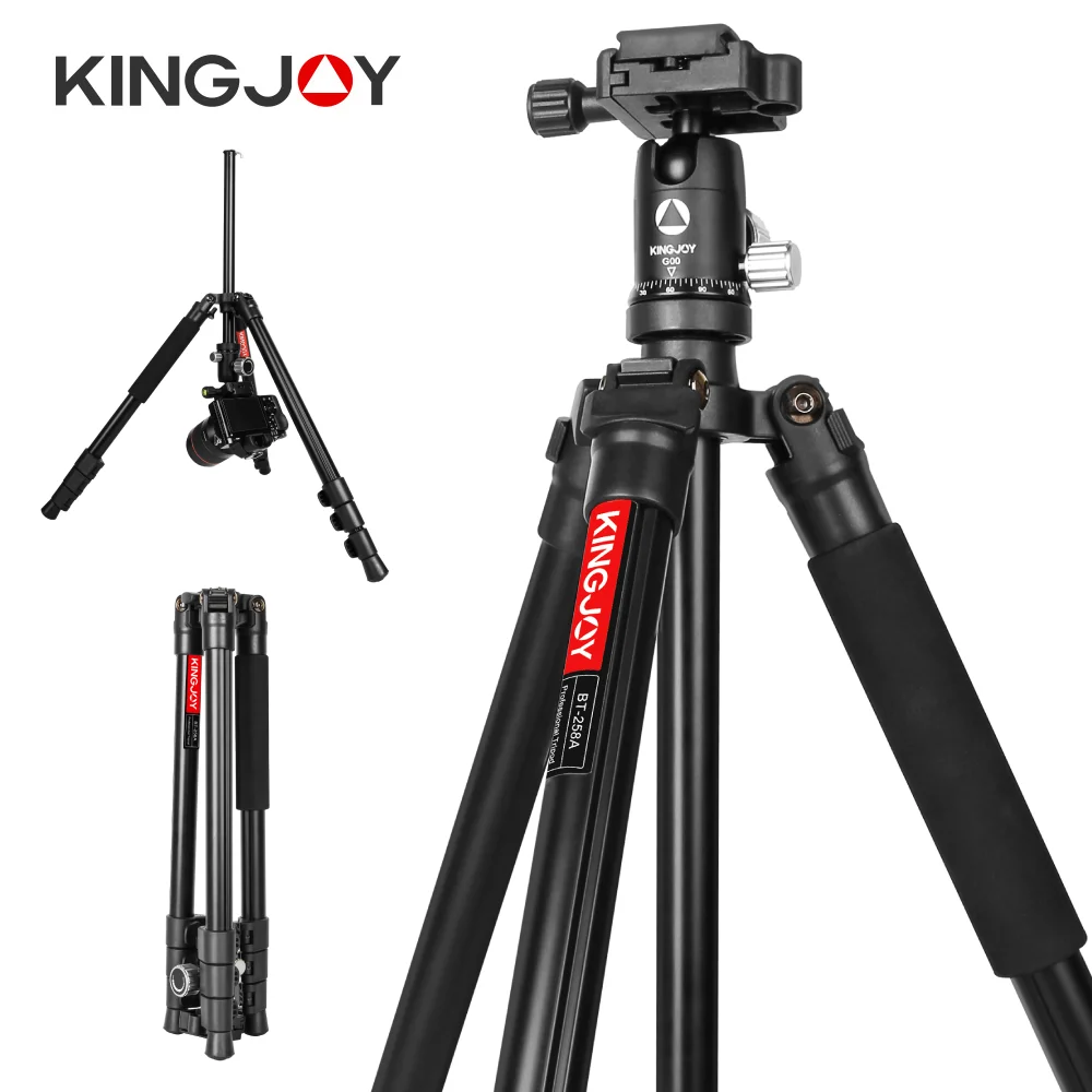 Штатив KINGJOY 61-дюймовый для камеры DSLR, портативный алюминиевый дорожный Штатив для мобильного телефона с панорамной шаровой головкой на 360 градусов, быстросъемный