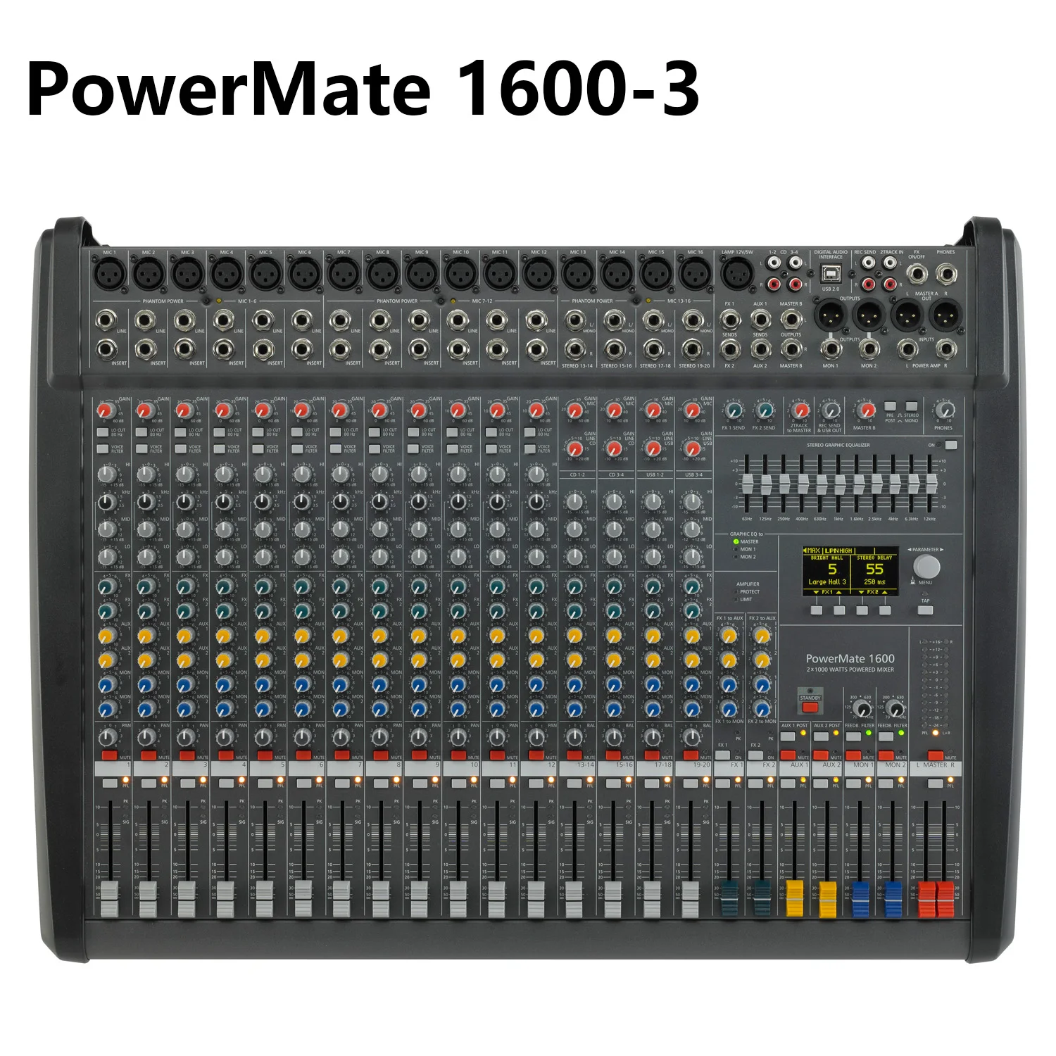 

PowerMate 1600-3 Powered Audio Mixer Console 1000w*2 Professional 16 Channel Mixing Desk System PM1600-3 POWER MIXER amplifier
