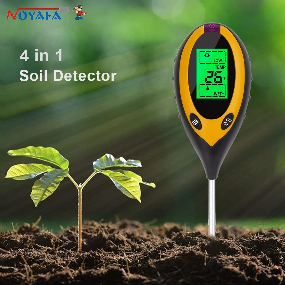 NOYAFA TR-02 4 In 1 Soil PH Meter Moisture/Temp/Soil PH Tester Sunlight Intensity Meter for Gardening Plants Farming with Backli