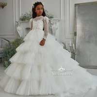 long sleeve flower girl dresses tiered skirts little kids birthday party dresses a line princess toddler christmas gowns