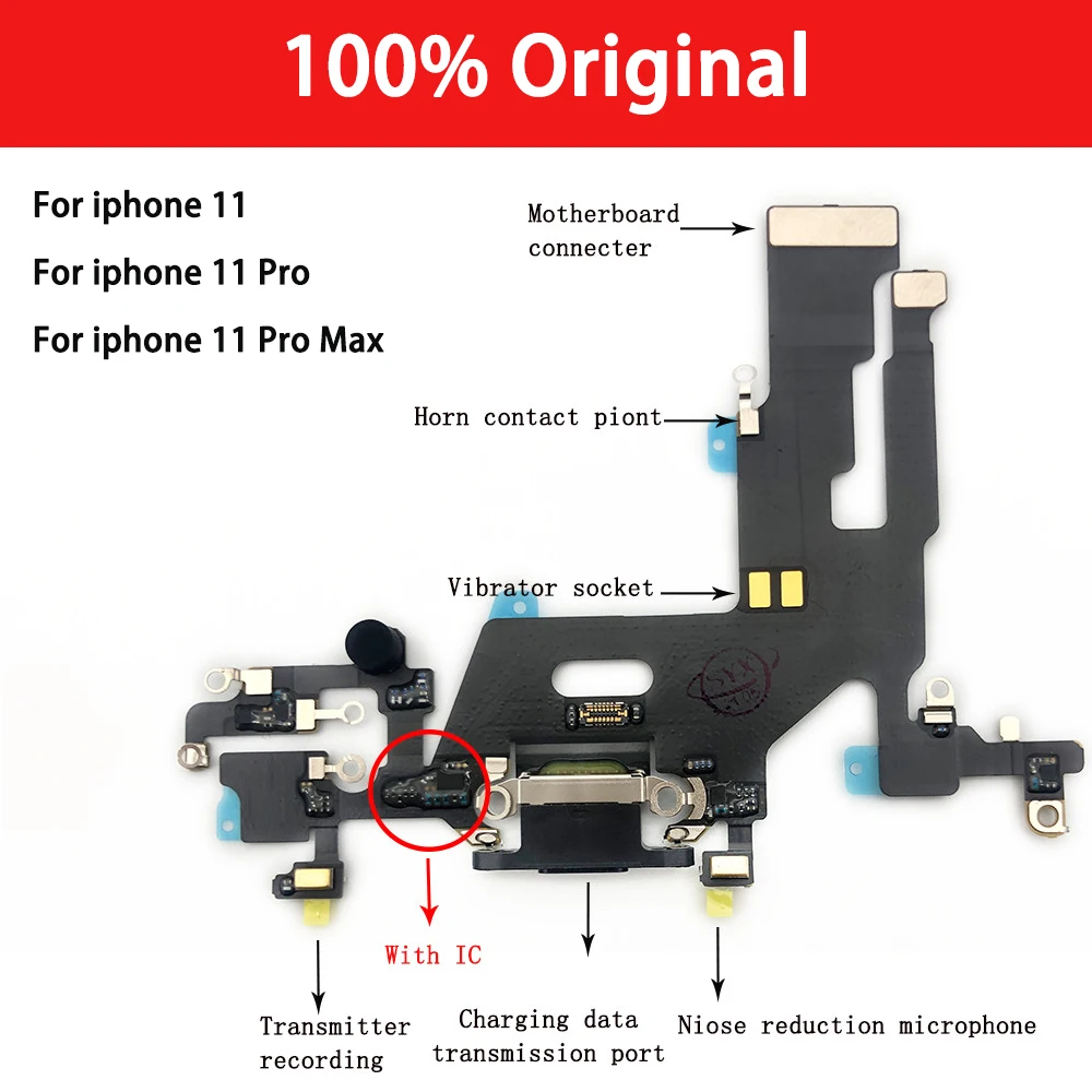 100% Original USB Port Charging Board For Iphone 11 Pro Max USB Charging Dock Jack Plug Socket Port Connector Charge Flex