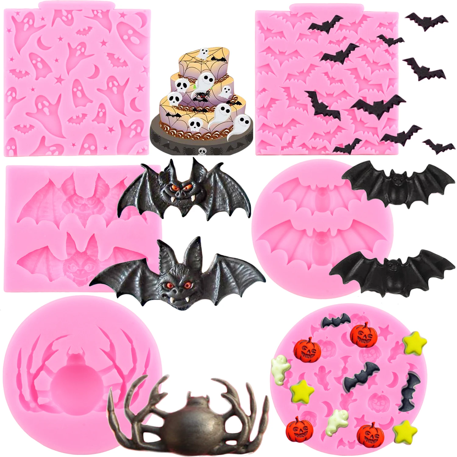 

Силиконовые формы для Хэллоуина, летучая мышь, помадка, искусственная тыква, инструменты для украшения торта, кекс, конфеты, глина