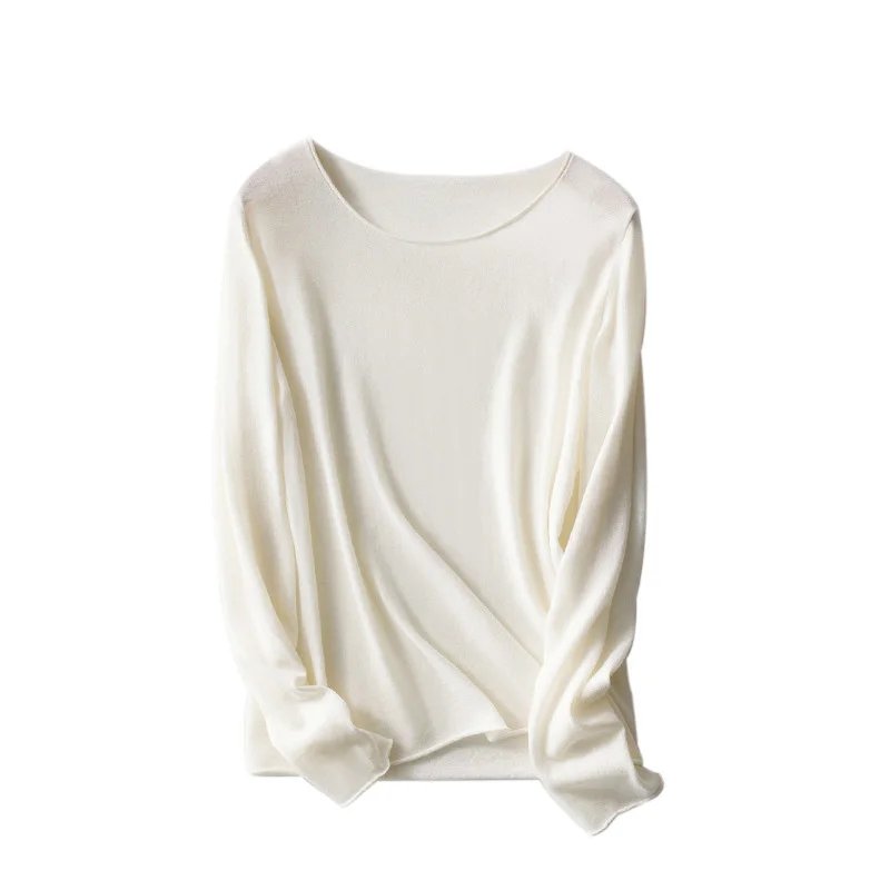 Женский шерстяной свитер с круглым вырезом и рулонными краями белый M