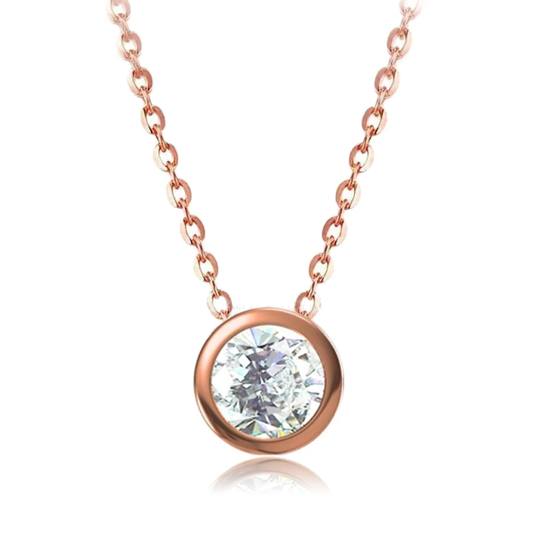 

Tianyu Gems Bezel Set 1.0ct Moissanite 14K Rose Gold Women Necklaces 6.5mm White Solitaire Diamond Round Stone Wedding Necklace