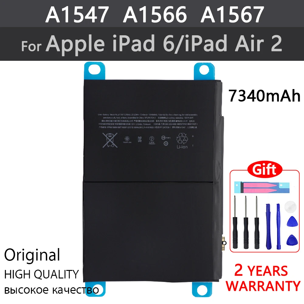 

100% Genuine NEW 7340mAh New Tablet Replacement Battery For Apple iPad 6 Air 2 A1547 A1566 A1567 High Quality Capacity Batteries