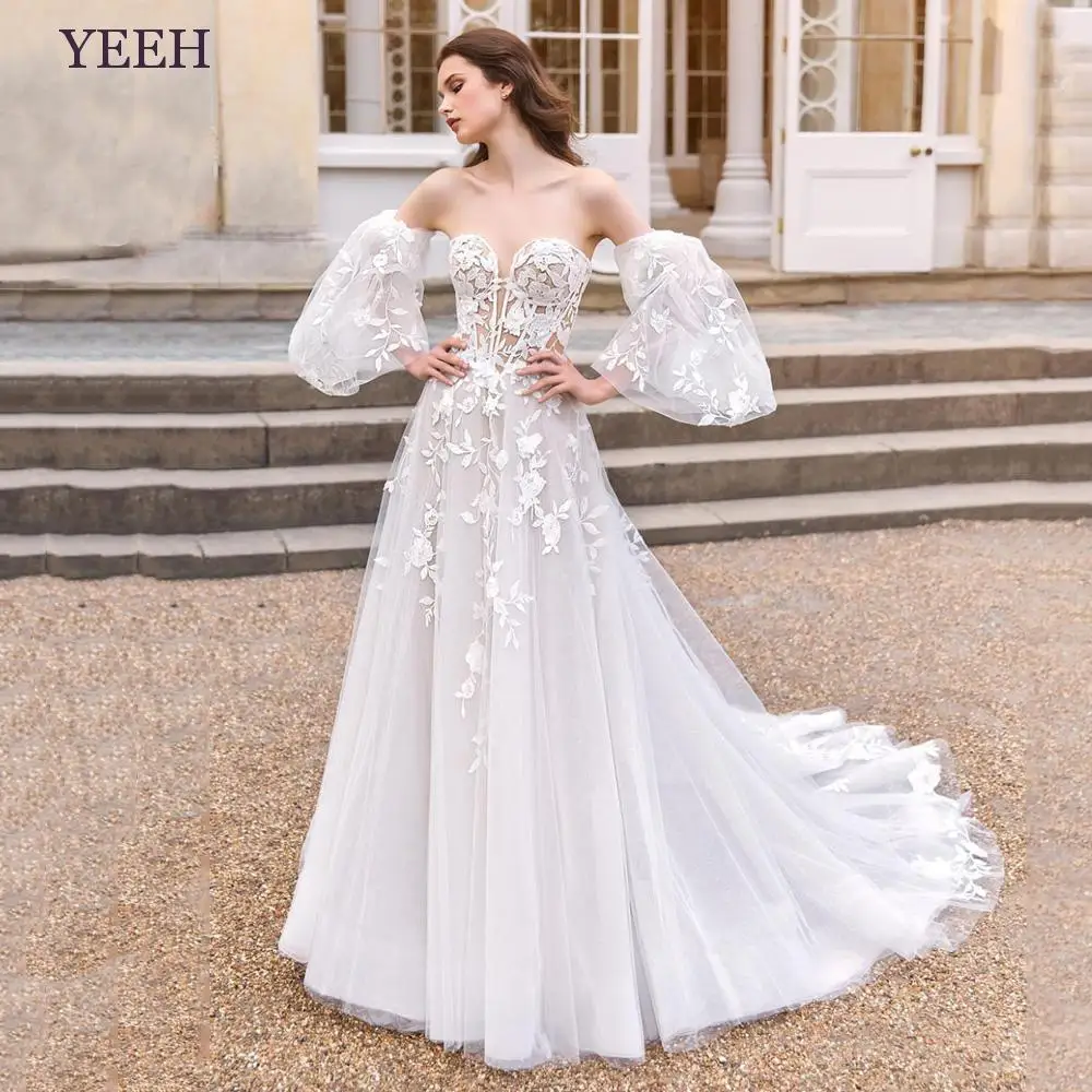 

Платье Свадебное ТРАПЕЦИЕВИДНОЕ со шлейфом и рукавом 3/4