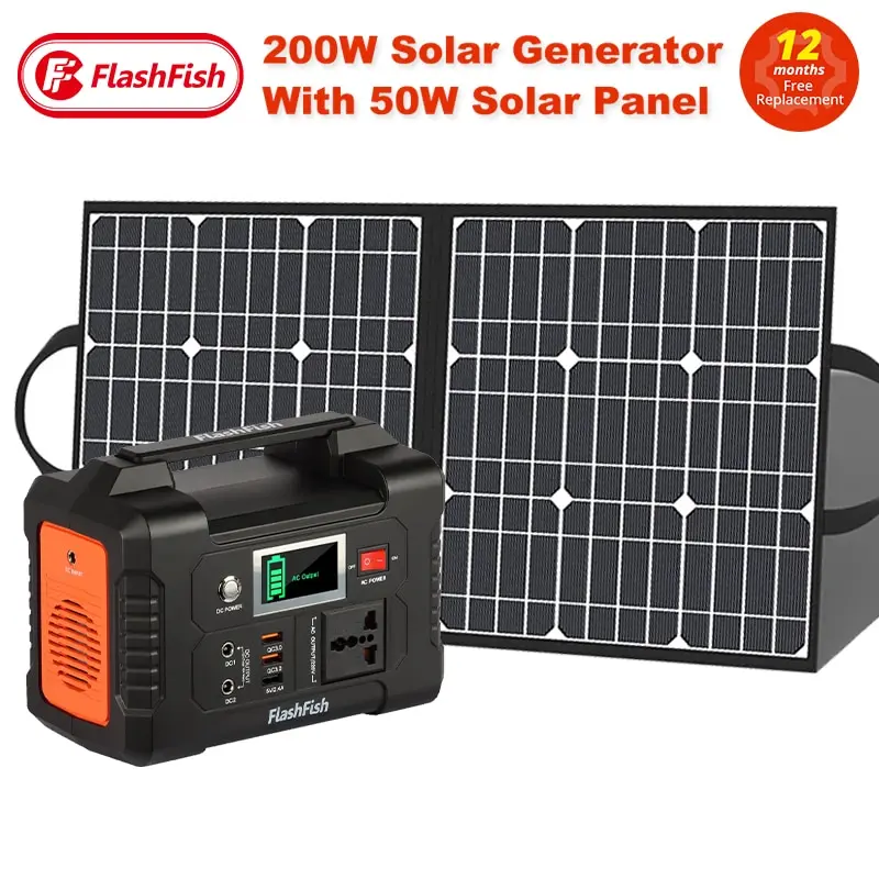 

Flashfish 200W 151Wh Portable Power Station 18V 50W Kit Solar Generator Panel, 230V 240V Pure Sine Wave Outage Camping For Home