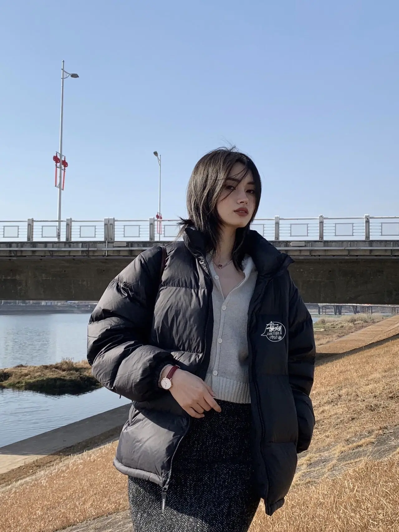 Stusey Зимняя свободная толстая куртка с двойной молнией пушистая теплая