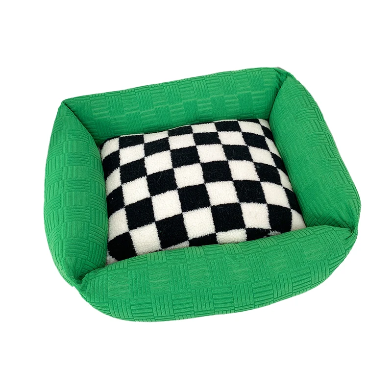 

New Dog Bed Kennel Fashion Small Dogs Cat Nest Checkerboard Plush Soft Mat Washable Breathable Warm Indoor Pet Sleeping Cushion