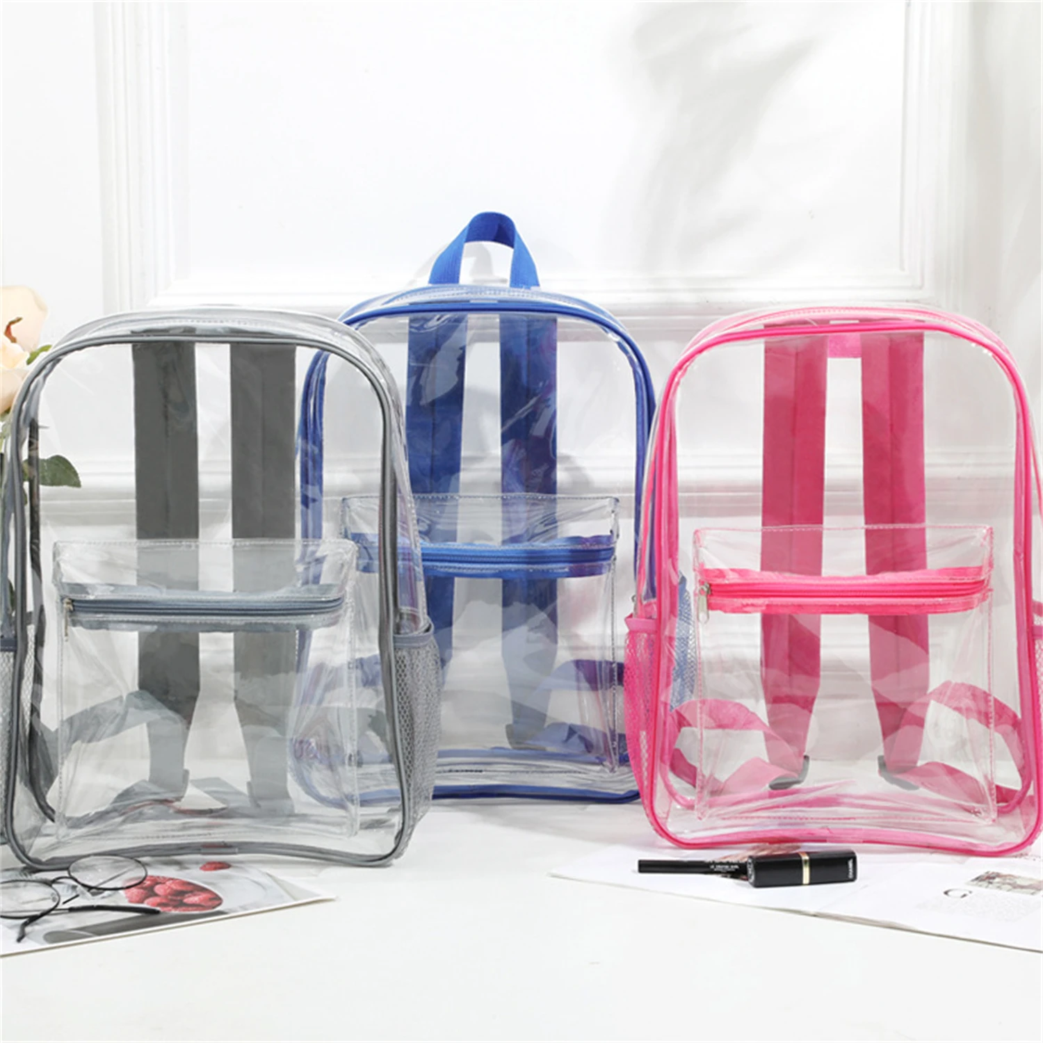 

Clear Transparente Backpack for Children PVC Students School Book Bag Waterproof Backpack with Front Pocket For Girls and Boys