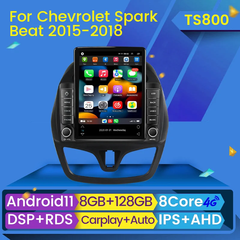 8G + 128G Android 11 для CHEVROLET Spark Beat 2015 2016 2017 Tesla Style мультимедийный стерео автомобильный