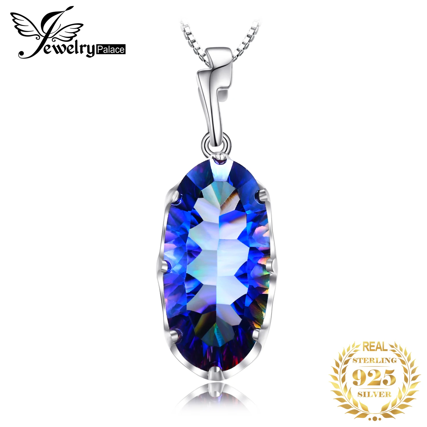 

JewelryPalace 11.8ct Genuine Mystical Blue Rainbow Topaz 925 Sterling Silver Pendant Necklace for Women Gemstone Choker No Chain