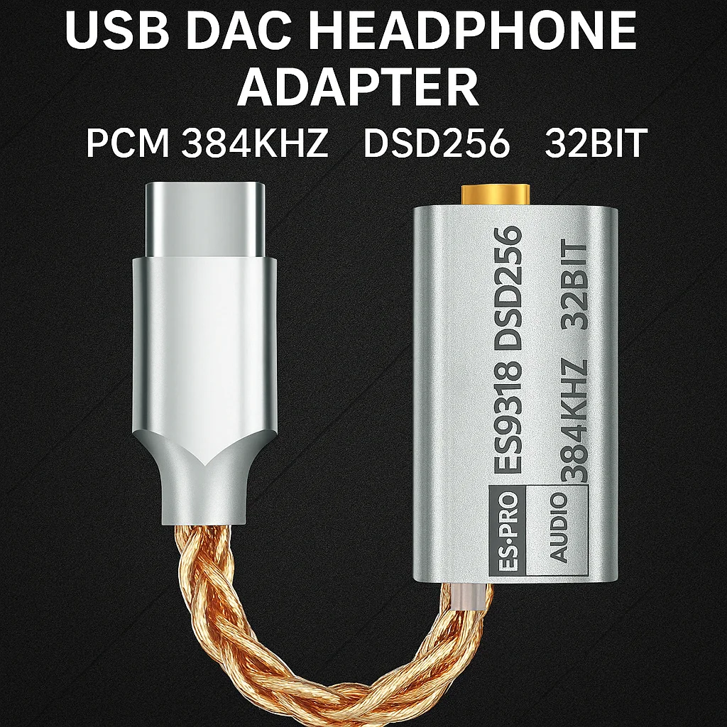 Фото Усилитель для наушников USB ЦАП ES9318 DSD256 Тип C на аудиоадаптер 3,5 мм 32 бит 384 кГц для телефона Android, ноутбука, ПК, наушников №2