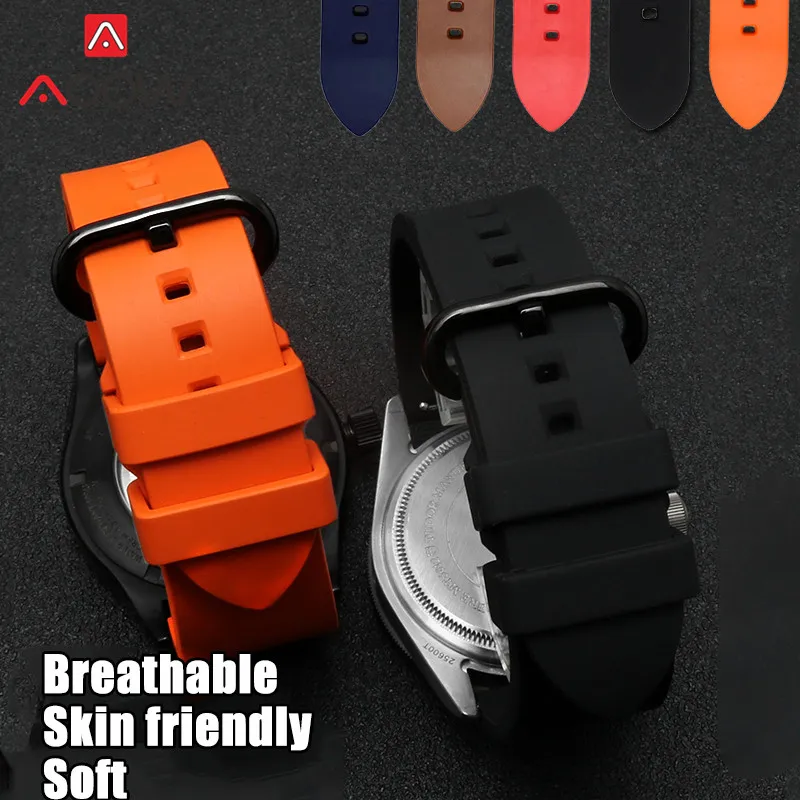 Fluoro Rubber Strap 20/21/22/24mm Stainless Steel Butterfly Buckle Sport Waterproof Quick Release Men Replacement Watch Band
