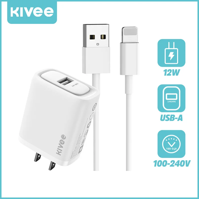 

KIVEE Fast Charging 12W USB Power Adapter 5V 2.4A EU/US Plug Phone Travel Home Charger With 1M USB Date Cable For Iphone Xiaomi