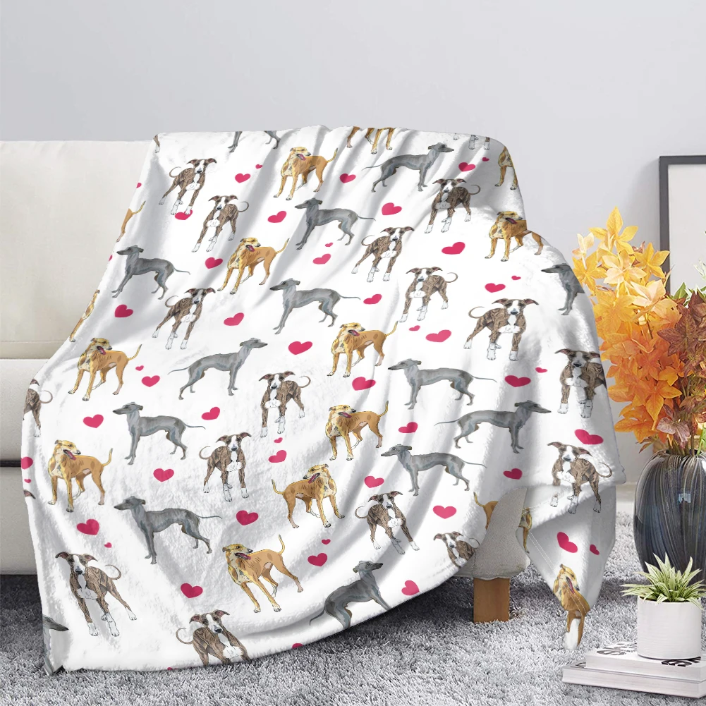 

Whippet Print Throw Blanket Coral Fleece Autumn Winter Soft Blanket Airplane Travel Picnic Lightweight Quilt Home Decor Gift