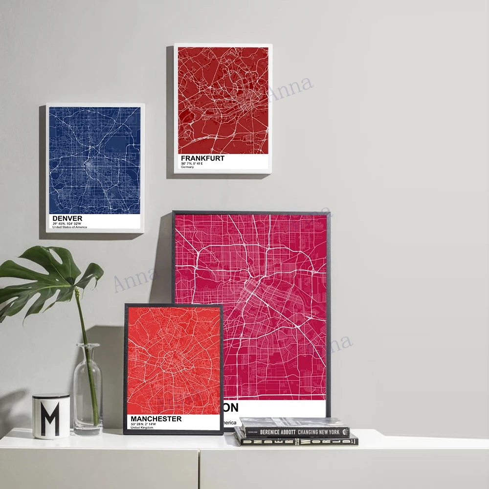 Карта города Хьюстона Майами Настенная картина для гостиной с цветным рисунком