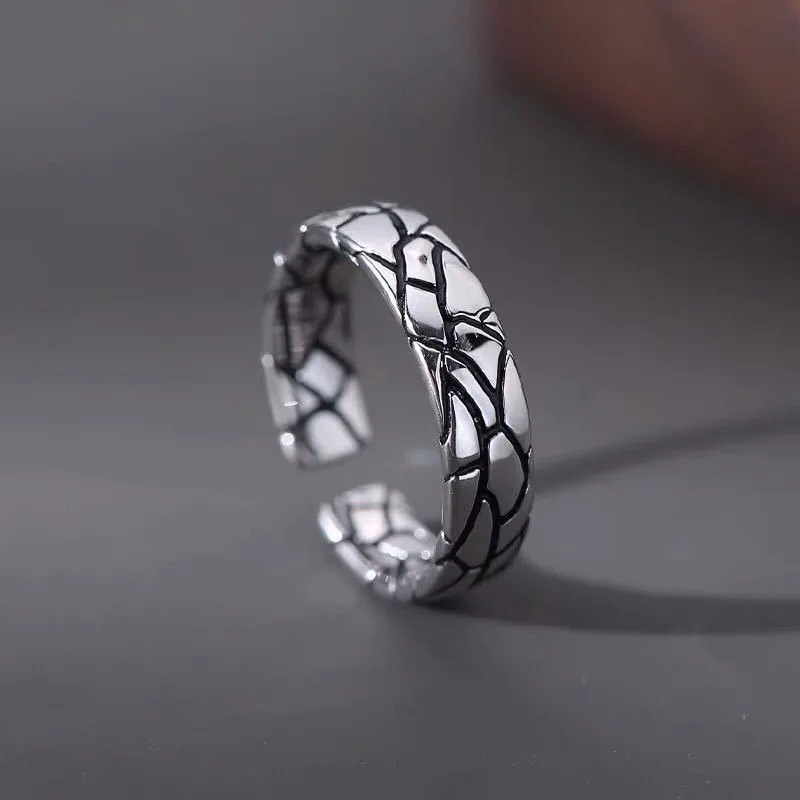 

Vintage Silver Plated Irregular Rings For Women Men Punk Crack Adjustable Opening Finger Ring Metal Handmade Party Jewelry Gifts