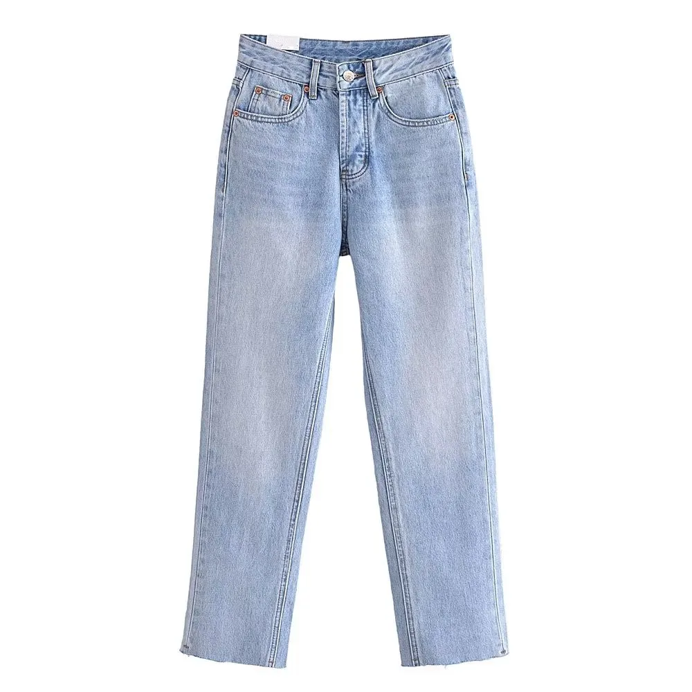 

PB&ZA autumn and winter new women's fashion casual high waist solid color loose straight long jeans 4365/237