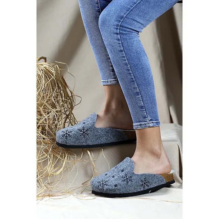 Pembe Potin Повседневные женские домашние тапочки с мехом 020-02100-21ГРИ снежный Pembe Potin Повседневные женские домашние тапочки с мехом 020-02100-21ГРИ снежный