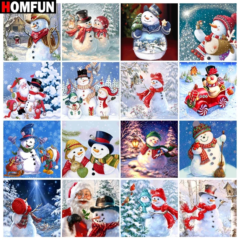 

Алмазная живопись HOMFUN «Снеговик, Санта-кролик», полное квадратное/Круглое украшение для стен, инкрустированная смолой, вышивка ручной рабо...