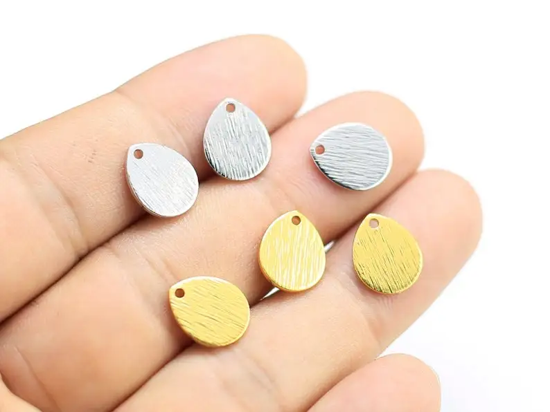 

20pcs Drop Shaped Earrings, Teardrop Textured Bracelet Charms, Gold Silver Tone, 12x10x1mm, Brass Findings, Jewelry Making RP106