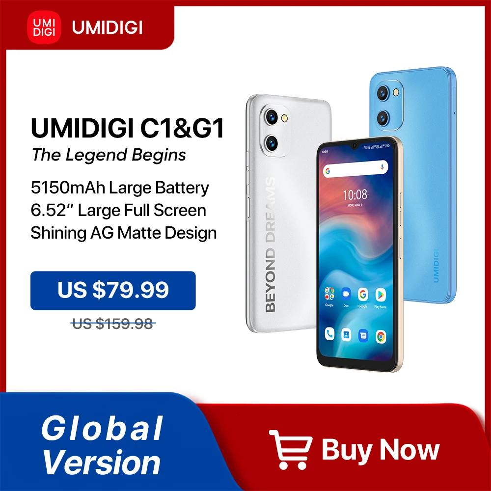 In Stock UMIDIGI C1&G1 Phone, Android 12 Go Smartphone, Unlocked 2GB 32GB 6.52