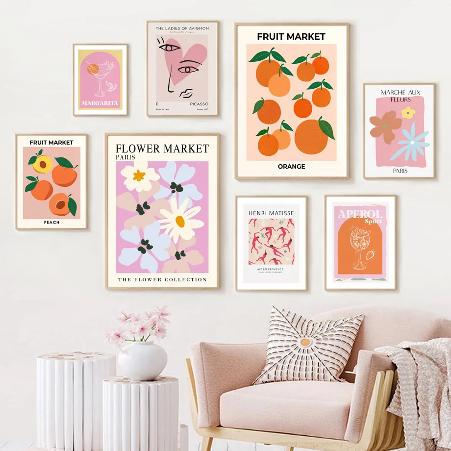 Абстрактный постер с изображением апельсинового цветочного рынка для дам Авиньон в скандинавском стиле, Картина на холсте, настенные картины для гостиной, современный декор