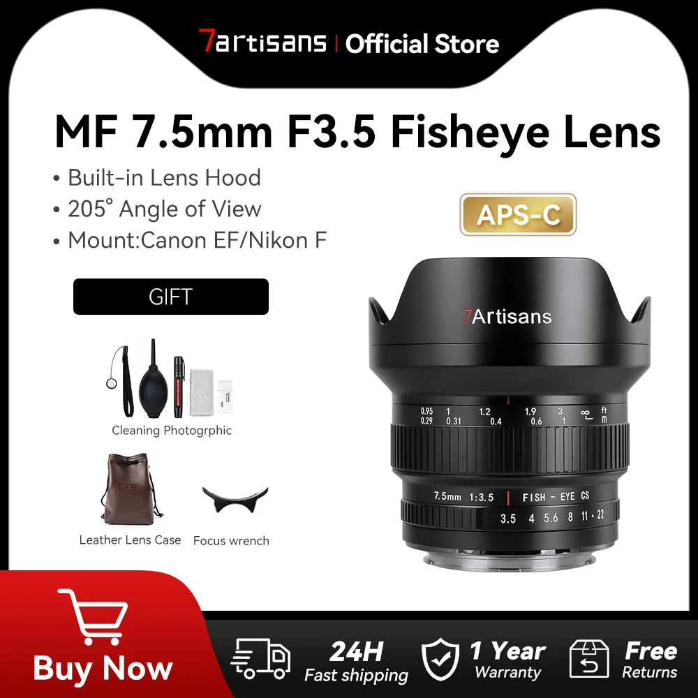 7Artisans 7 artisans 7.5mm F3.5 широкоугольный ручной фокус APS-C DSLR SLR камеры объектив для Canon EF T6i T6s T7 T7i T7s T8i SL1 77D 80D EOS 7D EOS 7D Mark II Nikon F Mount D5200 D5300 D5500 D3200 D3300 D5100