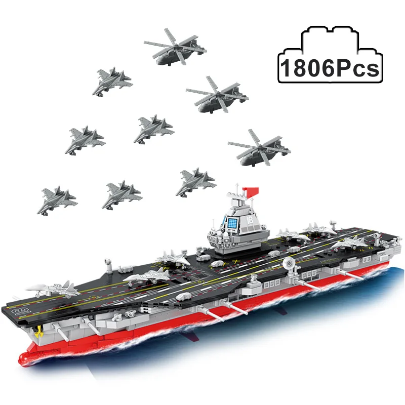 

Military WW2 003 Fujian Aircraft Carrier Model Building Blocks Technical Battleship Warship Weapons Bricks MOC Toys For Kid Gift