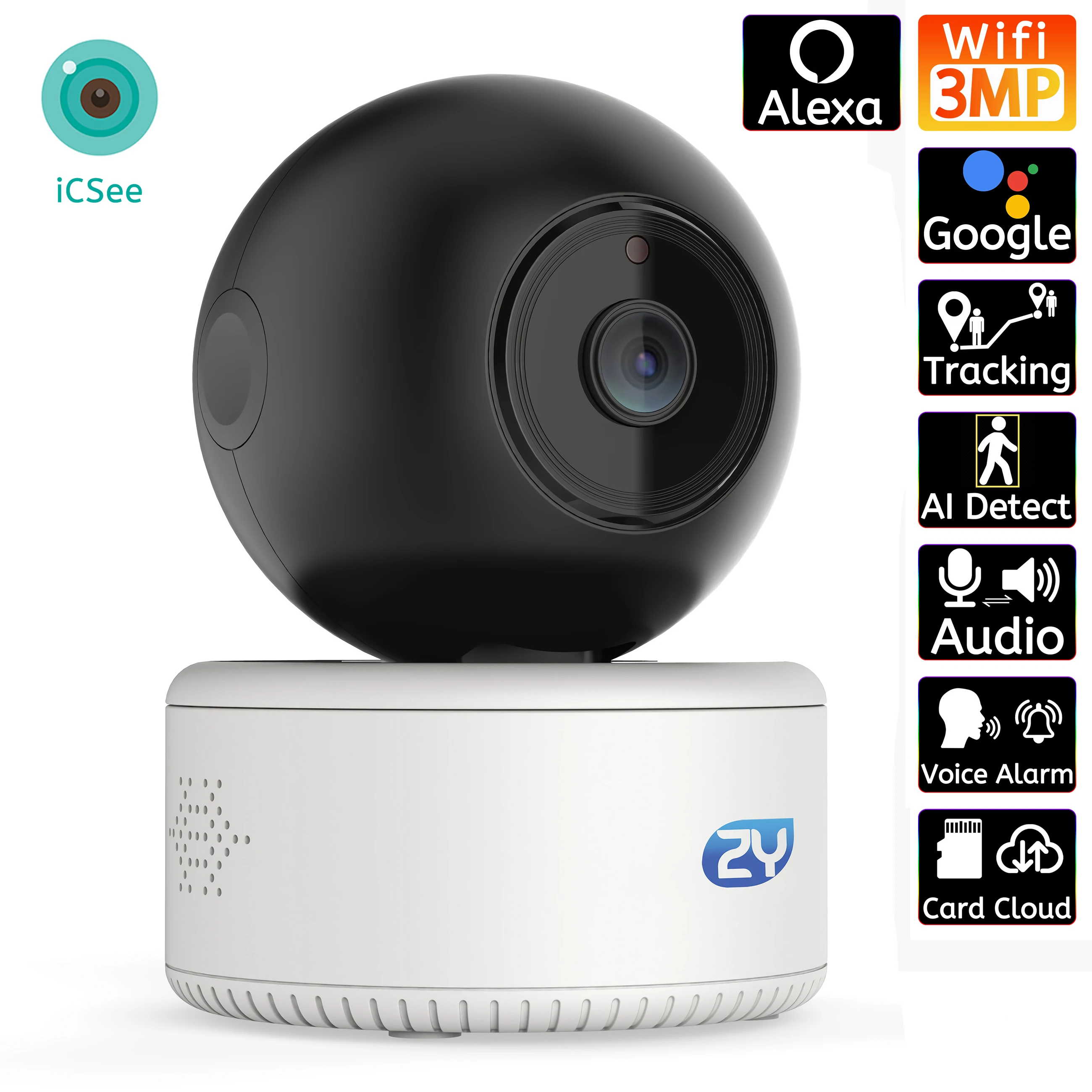 

3MP Wifi Camera Indoor 1296P Автоматическое отслеживание Беспроводная домашняя IP-камера безопасности Аудио-видеокамера наблюдения Работает с Alexa