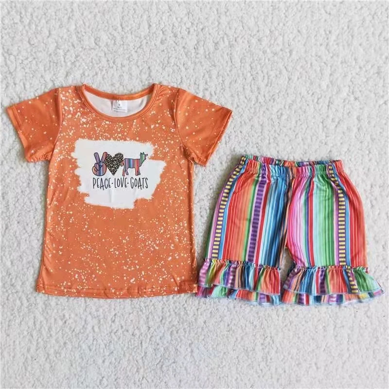 

toddler kids baby girl outfit short sleeve print top and stripe ruffle shorts girl summer set children girl 2 pcs clothing set