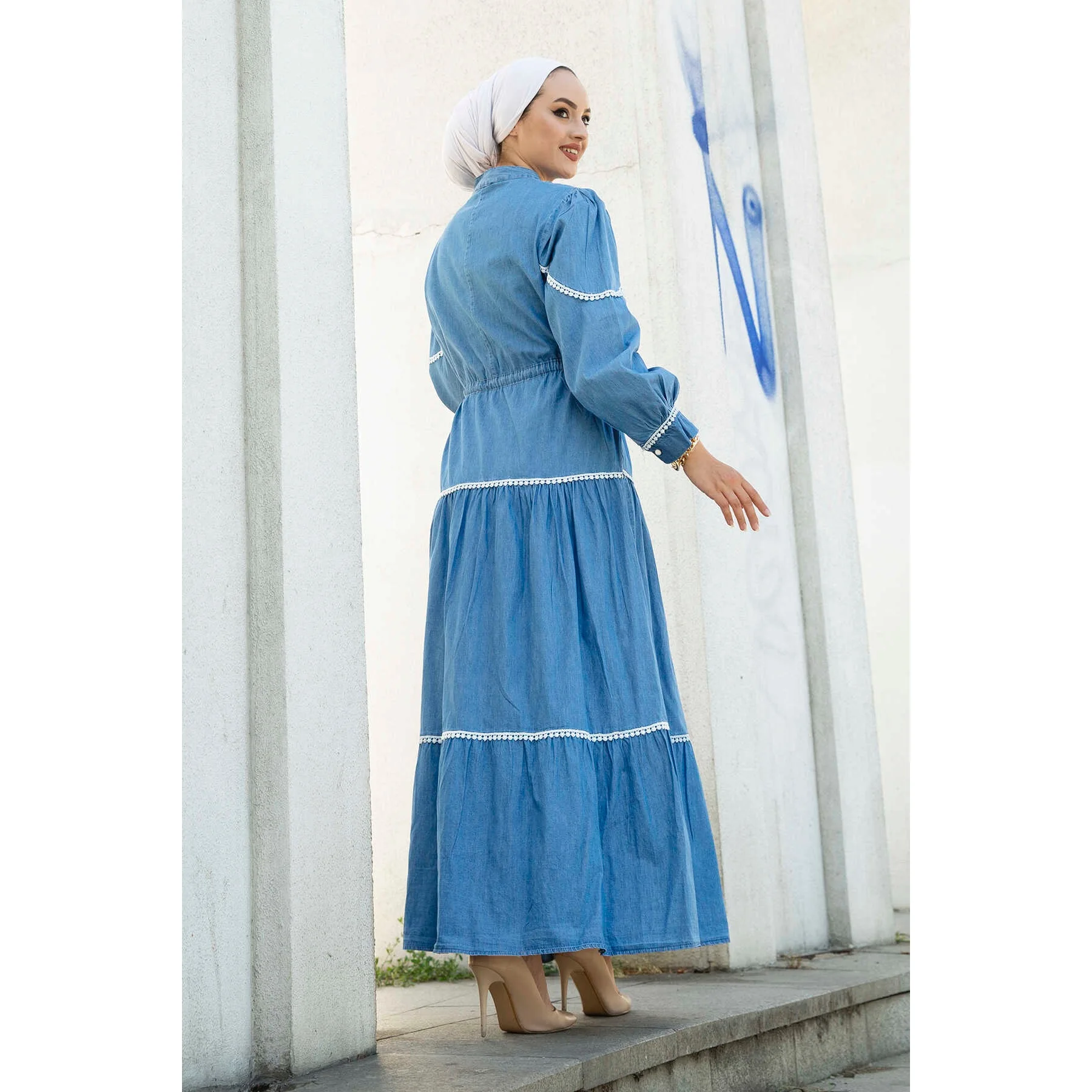 Women Denim Clothing Hijab Dress Muslim Abaya  Caftan İslamic Clothing Maxi Dress Long Sleeves Turkey Dubai 2021 Women Fashion