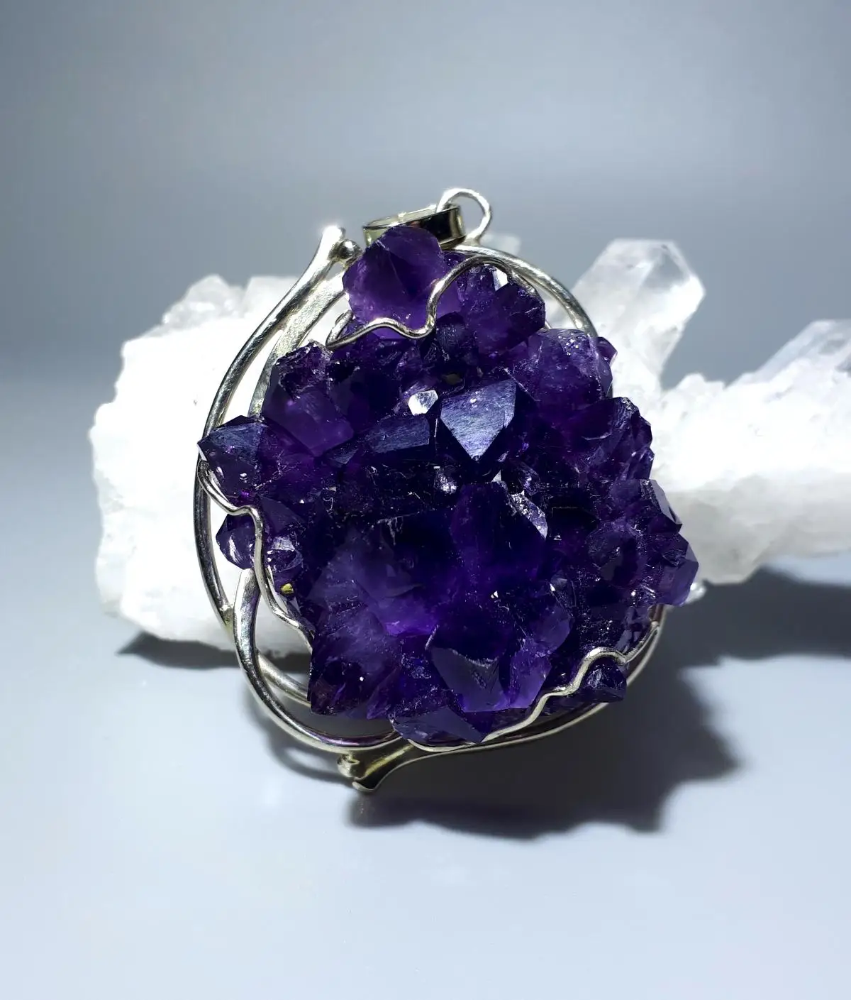 Кулон аметистовая друза (оправа нейзильбер) 40*55 мм