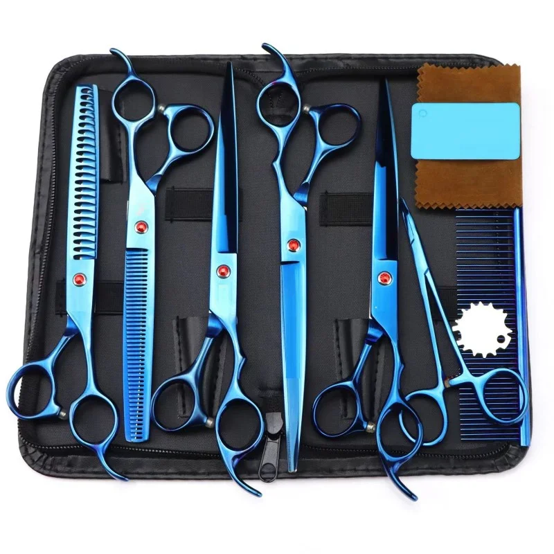 7.5 Inch Pet Scissors Kit,Straight Cut Thinning Scissors  And Curved Scissor Fish Bone Shears Dog Grooming Scissors Set