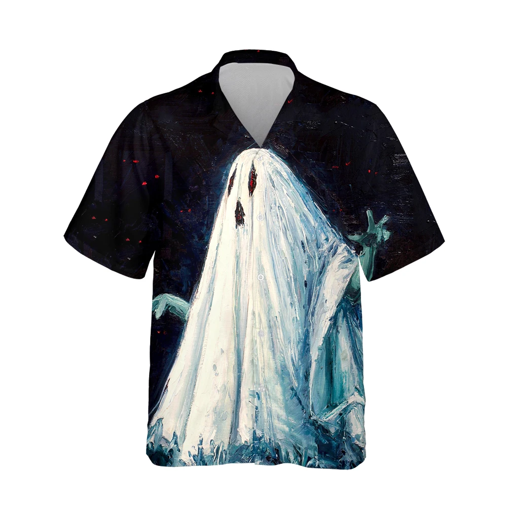 

Мужская свободная рубашка с коротким рукавом, объемная гавайская рубашка с принтом ночного призрака на Хэллоуин, модная уличная одежда в ст...
