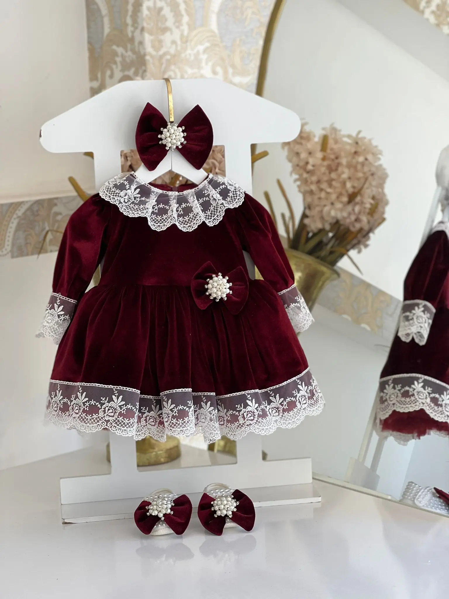 Girls Long Sleeve Special Planting Dresses Autumn/Winter Warm Birthday Party Ruffle Princess Costume Kids Red Christmas Disfraz