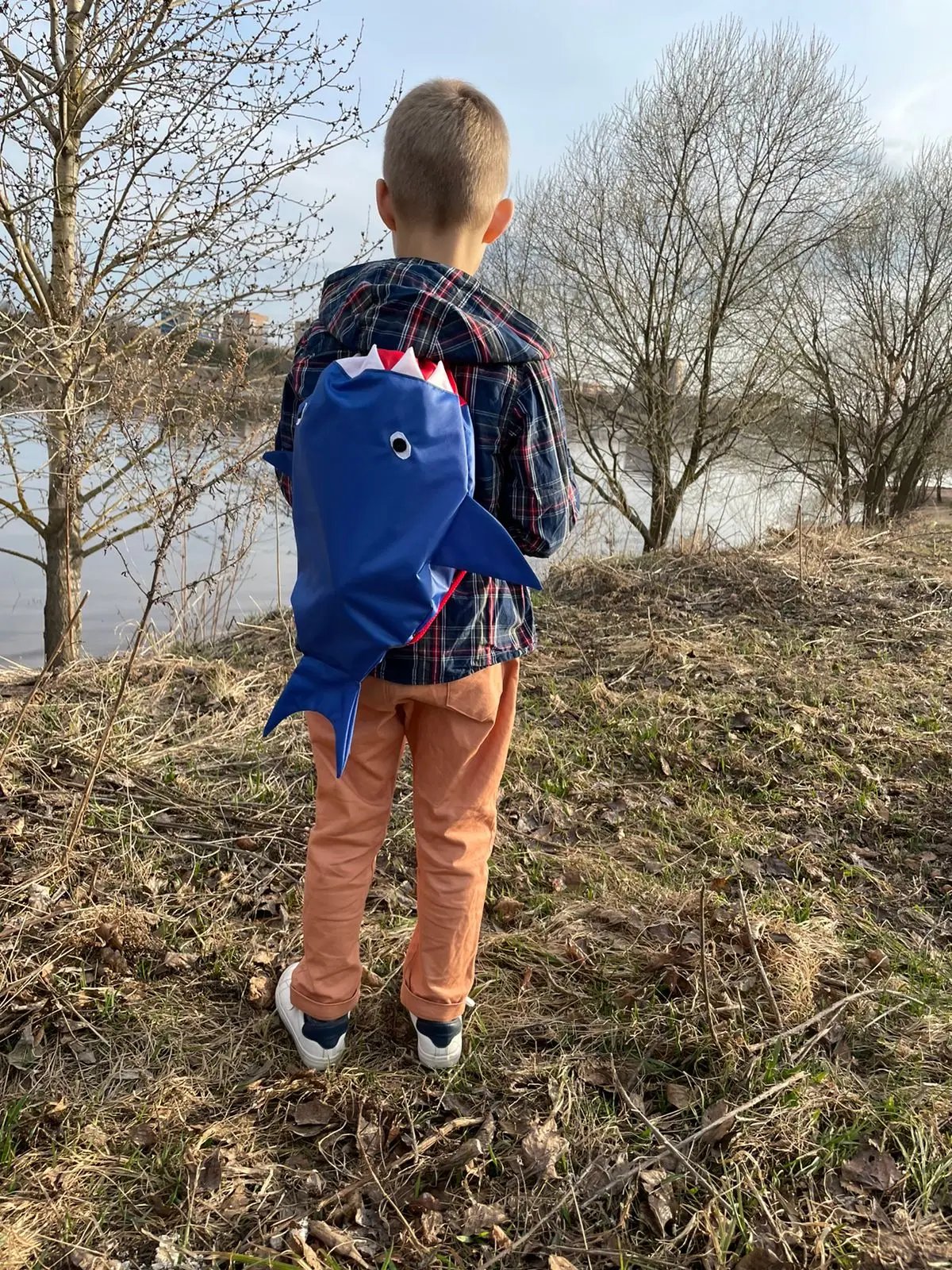 Мешок для сменной обуви сумка игрушек детский рюкзак ручной работы синяя Акула |