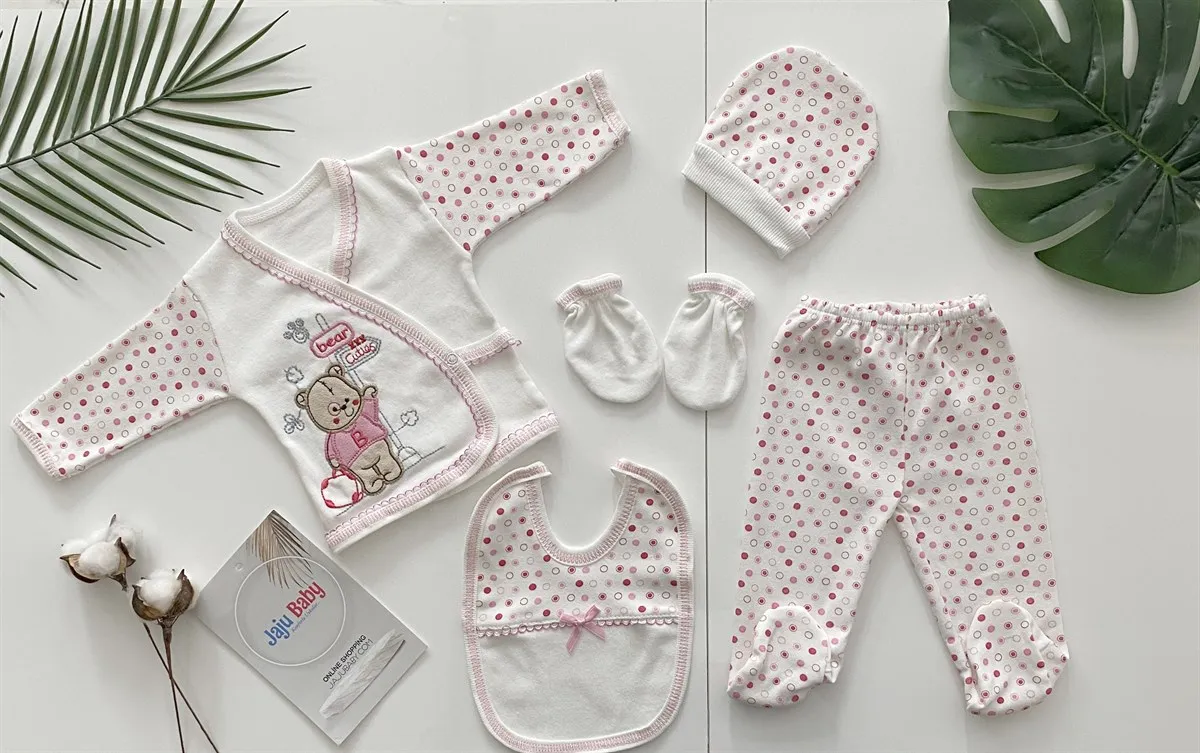 

Jaju Baby 0-3 Months Pink Bear Polka Dot 5 Pieces Newborn Hospital Outlet Set