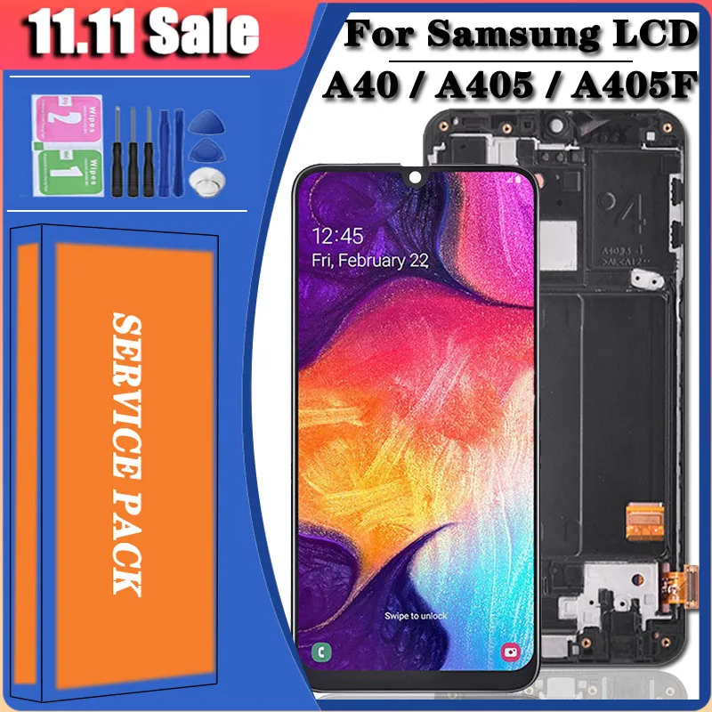 100% тест для Samsung A40 LCD 2019 A405 ЖК-дисплей сенсорный экран дигитайзер в сборе с рамкой
