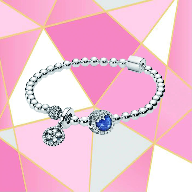

2022 New 100% High Quality S925 Sterling Silver Cerulean Silver Star Bracelet Set Women Fashion Diy Light Luxury Jewelry Gift