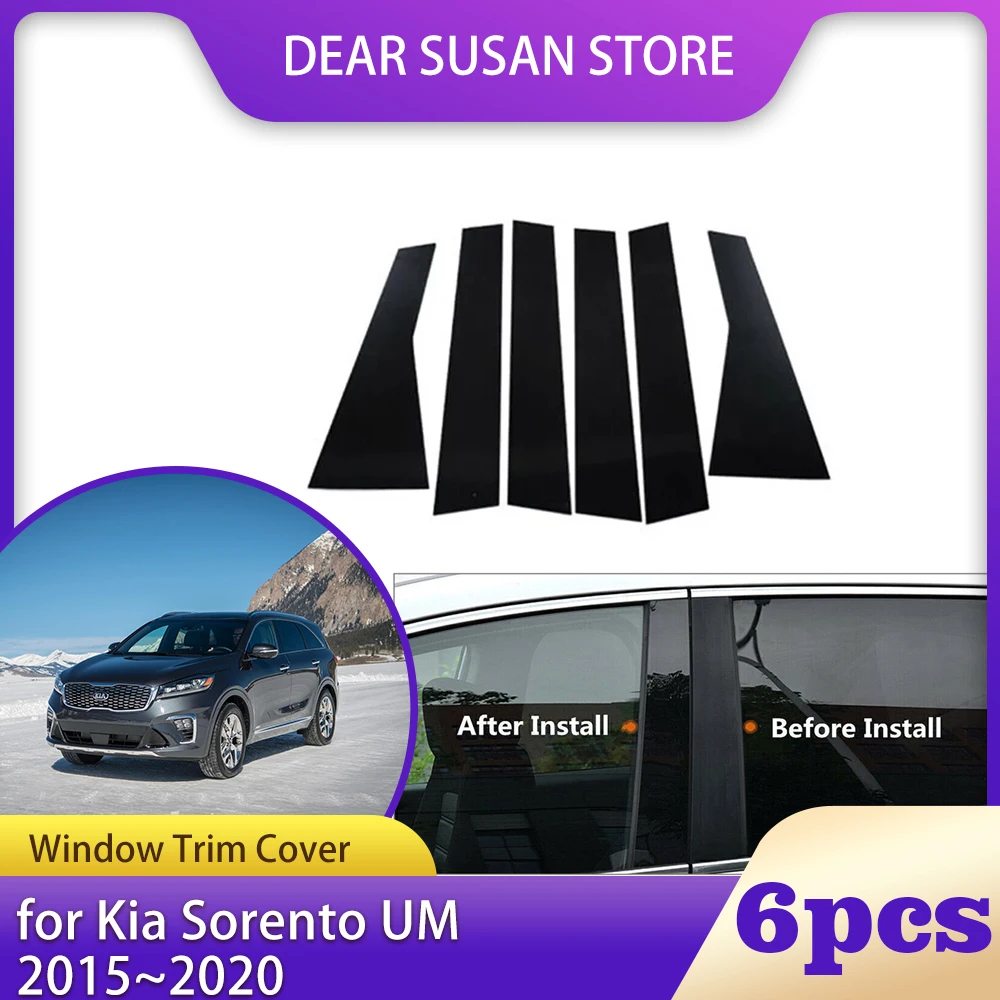 

6 шт., автомобильная накладка на окно для Kia Sorento UM 2015 ~ 2020 2016 2017 2018 2019 B C, колонны, стойки, дверные наклейки, глянцевые черные наклейки, аксессуары