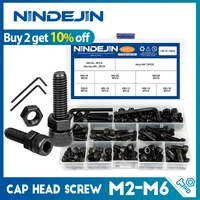nindejin hex hexagon socket head cap screw nut 12 9 grade carbon steel m2 m2 5 m3 m4 m5 m6 screw set bolt and nut assortment kit