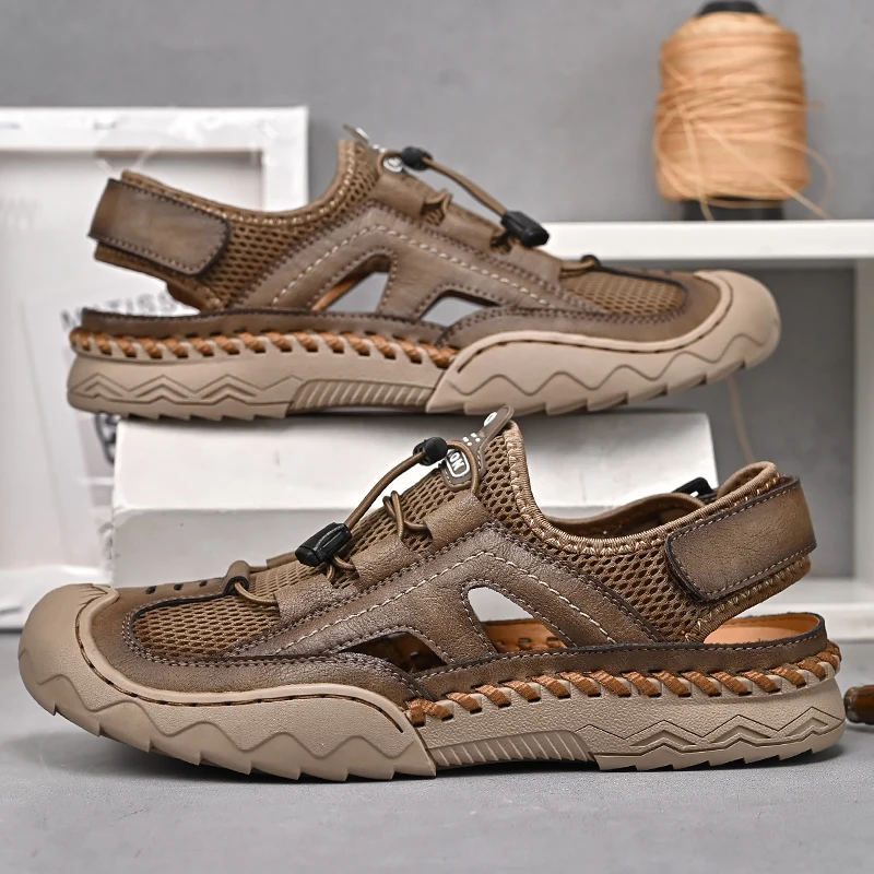 

New Mens Large Size Sandals Summer Breathable Mesh Sandals Men Outdoor Casual Lightweight Beach Sandals Fashion Men Shoes 38-46