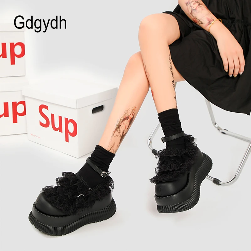 Gdgydh Womens Platform Mary Jane Fashion Lace Y2K Style Buckle Strap Versatile Lolita Shoes For Women Thick Bottom Cute Comfort
