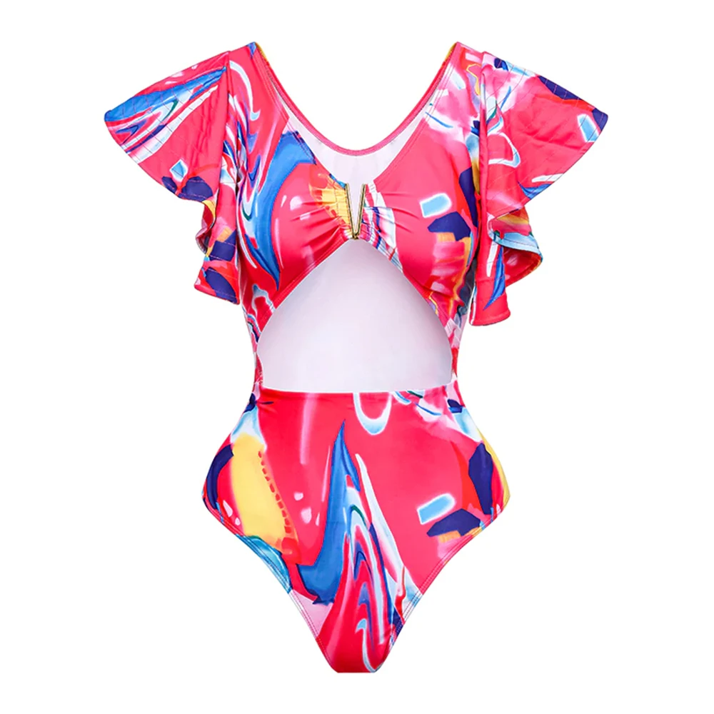 

Printed Cutouts One-Piece Swimsuit and Cover-Up