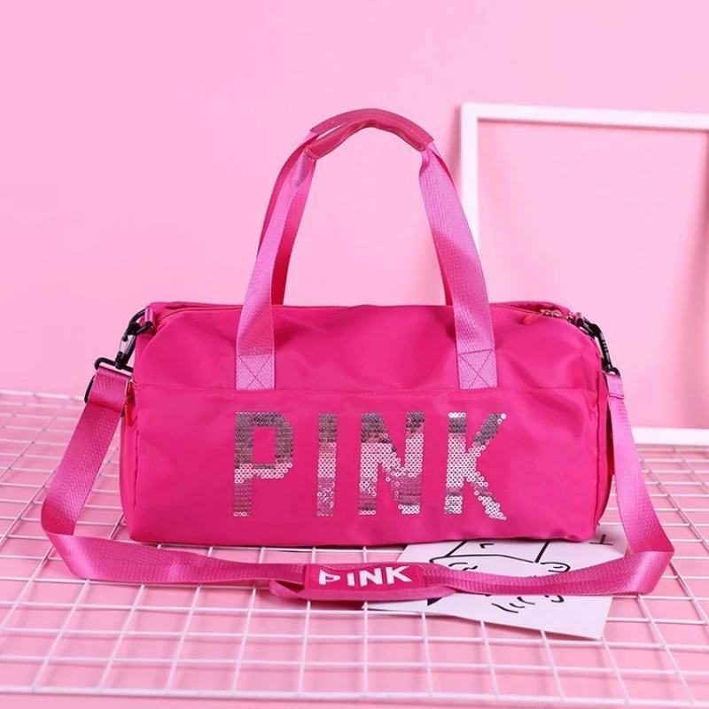 

Дорожная сумка из ткани Оксфорд для женщин, сухая и влажная спортивная сумка с разделением розовых пайеток, тренировочная сумка для фитнеса...