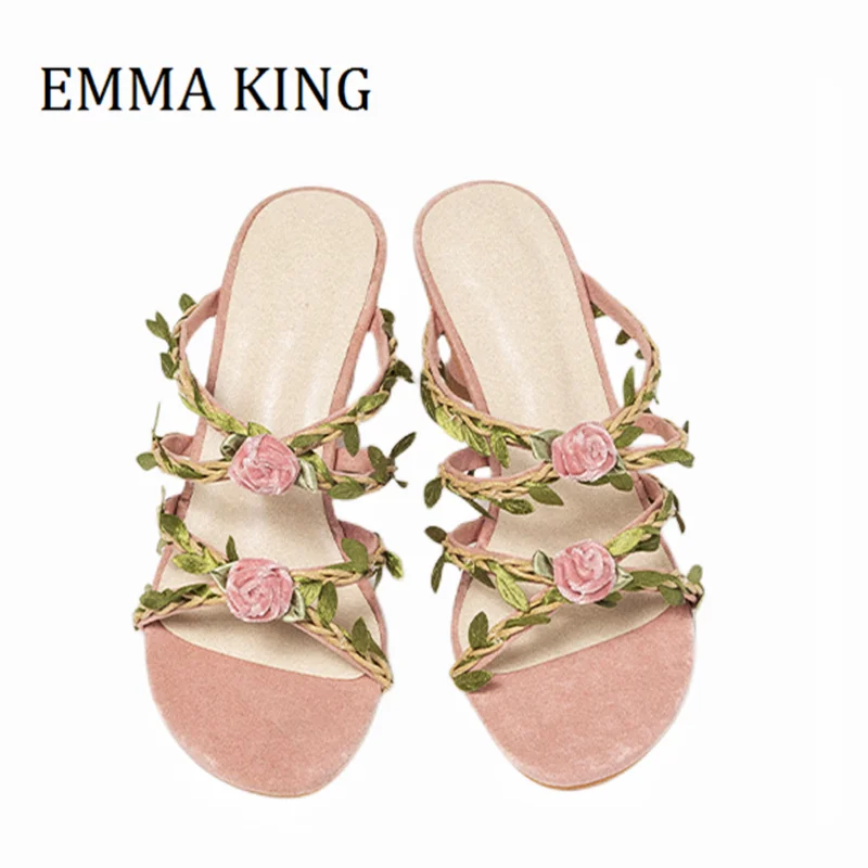 

Мюли женские с открытым носком, винтажные сандалии на высоком каблуке, с цветочным принтом и розами вечерние милые туфли для вечеринки и сва...